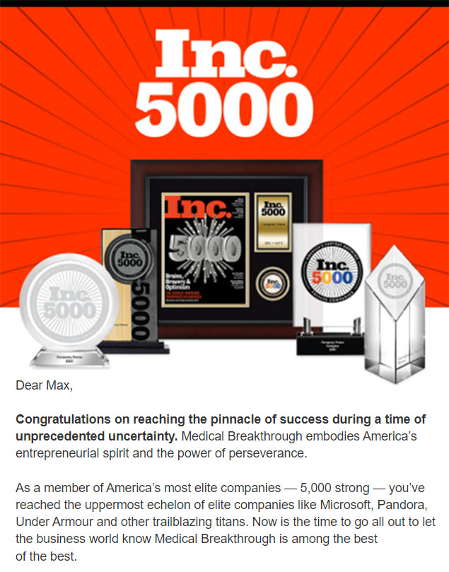 medical breakthrough Inc.5000 awards
